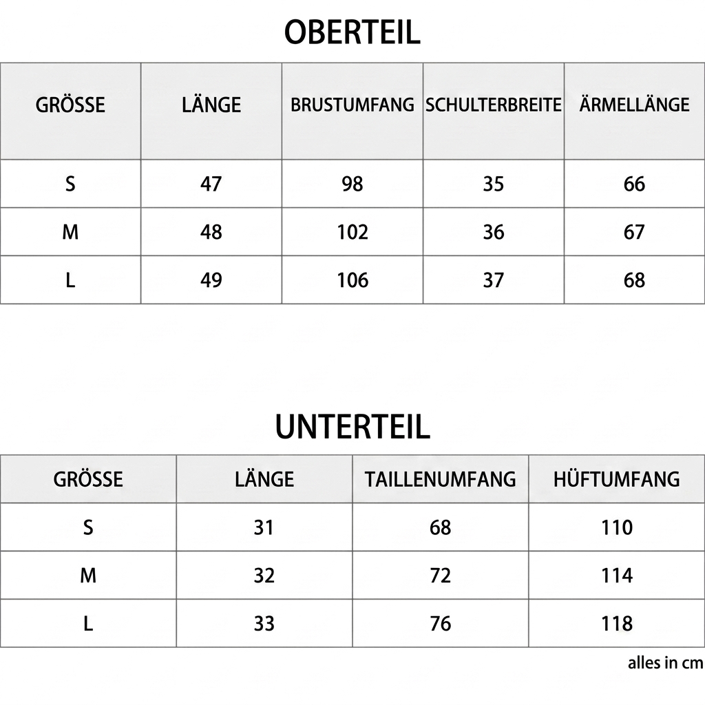 Größentabelle